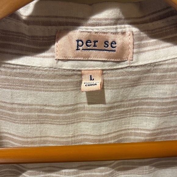 Per Se LINEN BLEND Cream Striped Button Down Shirt - Picture 2 of 4